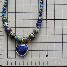 Load image into Gallery viewer, Natural Ocean Jasper &amp; Lapis Lazuli Heart 108 Beads Mala Necklace / Bracelet
