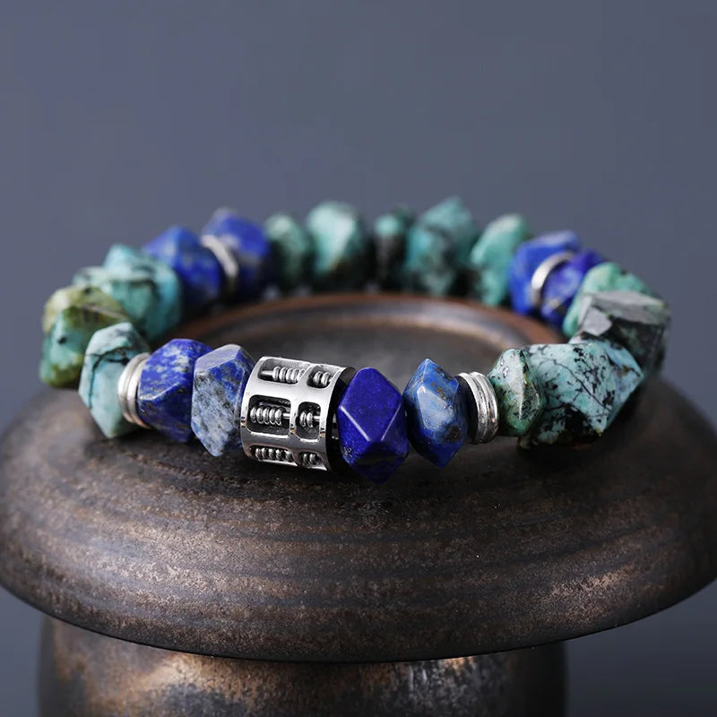 Natural Lapis Lazuli & African Turquoise Abacus Charm Bracelet