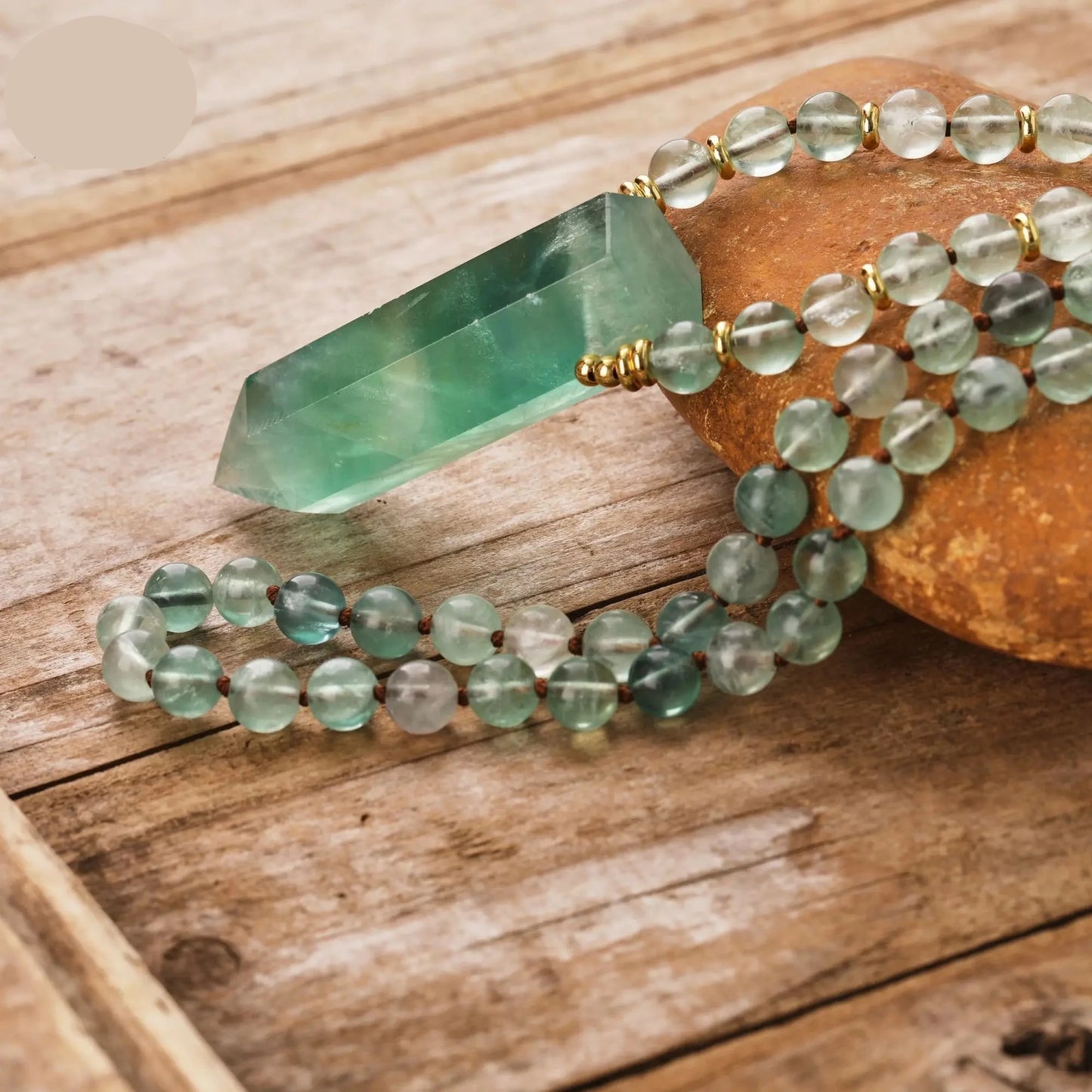 Natural Green Fluorite 108 Beads Point Pendant Mala