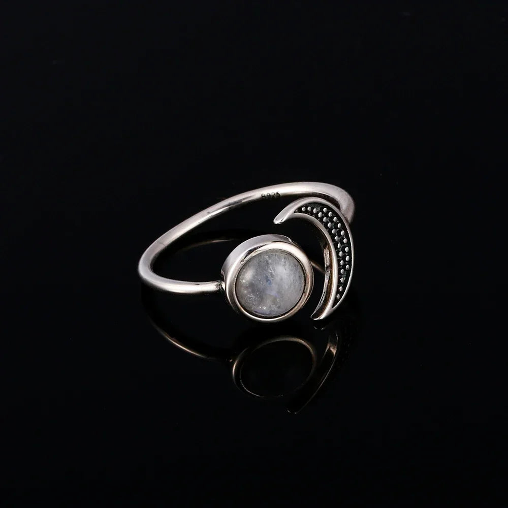 Natural Moonstone Silver Moon Ring