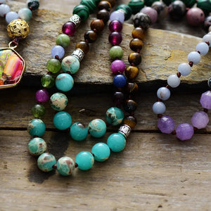 Natural Mixed Gemstones Rainbow 108 Beads Mala