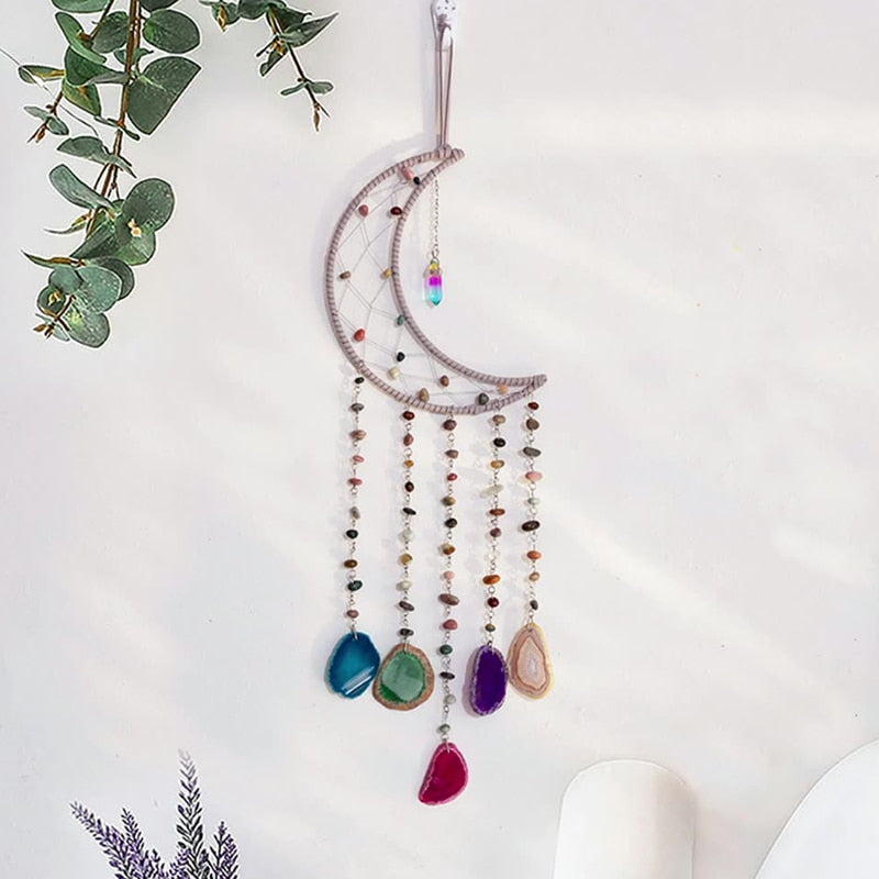 Natural Agate Moon Dream Catcher