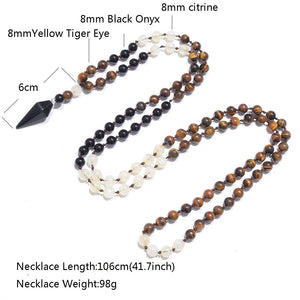 Natural Citrine, Tiger's Eye & Black Onyx 108 Beads Mala Necklace