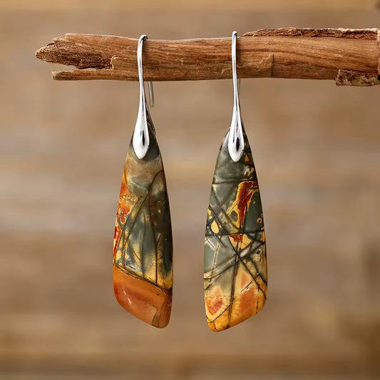 Natural Picasso Imperial Jasper Boho Earrings