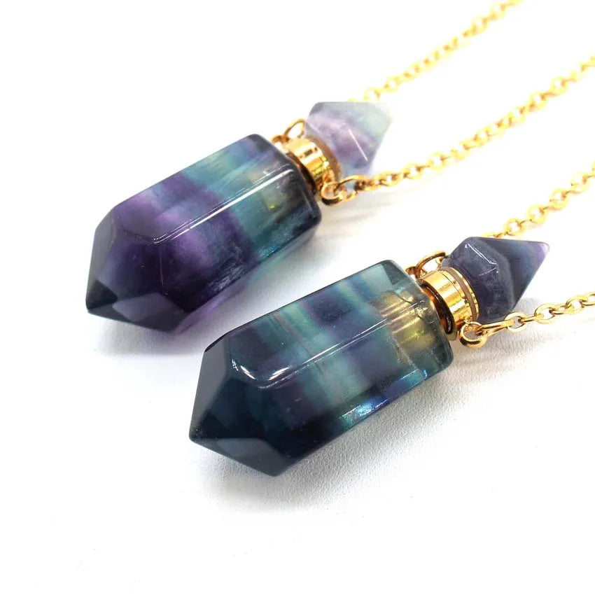Natural Rainbow Fluorite Potion Bottle Pendulum Necklace
