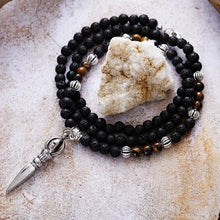 Load image into Gallery viewer, Natural Lava Stone, Tiger Eye &amp; Vajra Pendant Tibetan Buddhist Necklace
