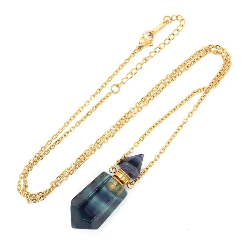 Natural Rainbow Fluorite Potion Bottle Pendulum Necklace