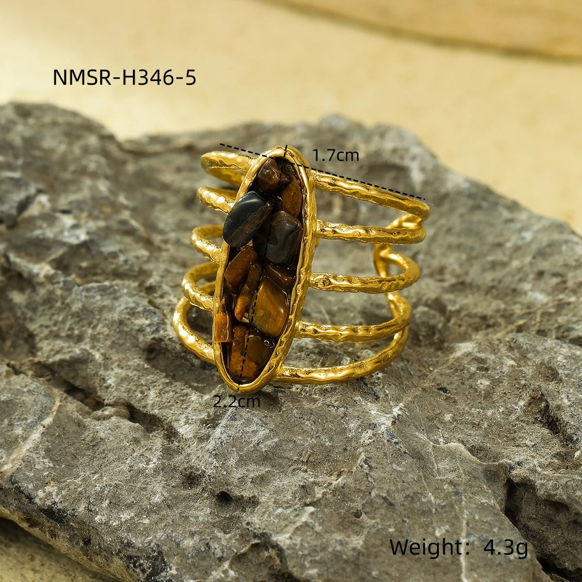 Natural Gemstones Gold Plated Open Boho Ring
