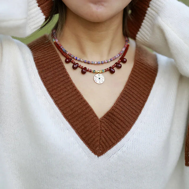 Natural Red Jasper Evil Eye Protection Choker Necklace