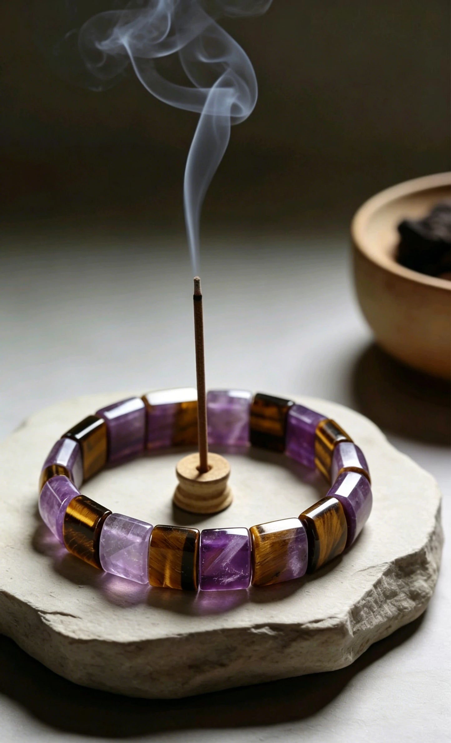 Natural Amethyst & Tiger Eye Stretch Bracelet
