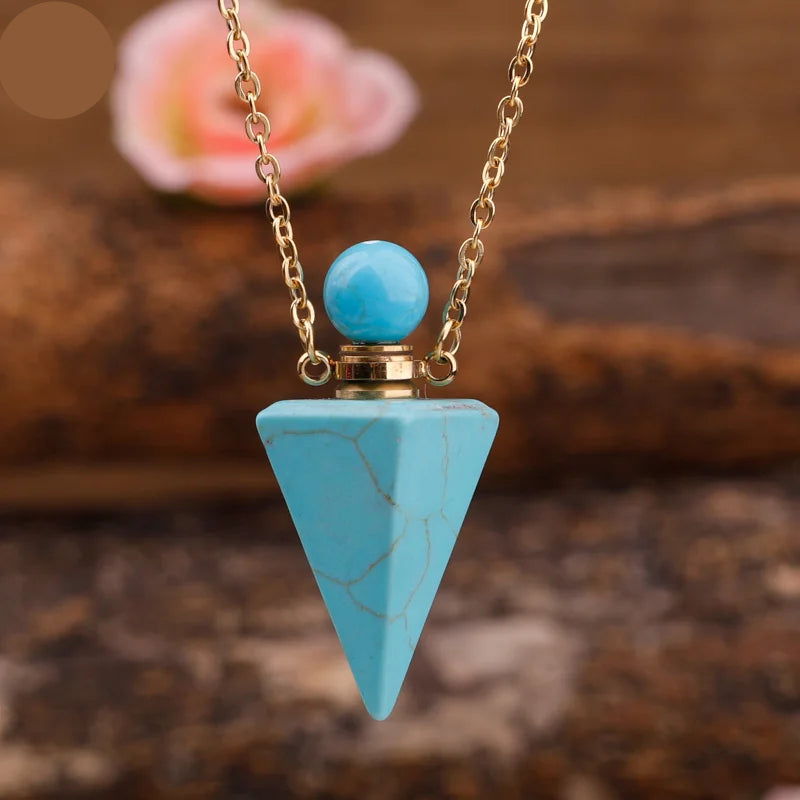 Natural Gemstone Pendulum Perfume Bottle Pendant Necklace