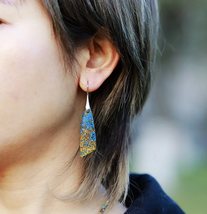 Natural Blue & Yellow Jasper Geometrical Earrings