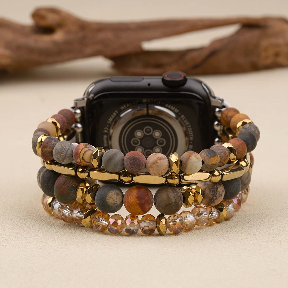 Natural Matte Picasso Jasper Beaded Smartwatch Band