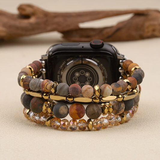 Natural Matte Picasso Jasper Beaded Smartwatch Band