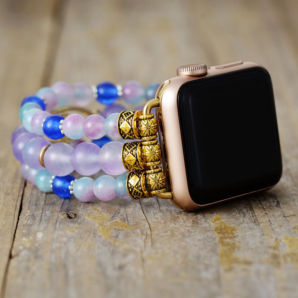 Natural Purple Jade & Blue Quartz Apple Watch Band