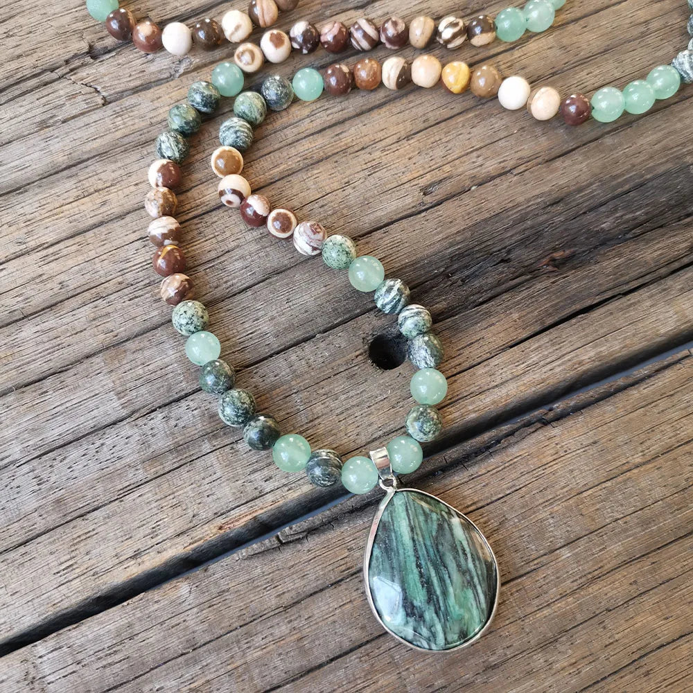 Natural Green Red Zebra Jasper & Aventurine Necklace Bracelet Set