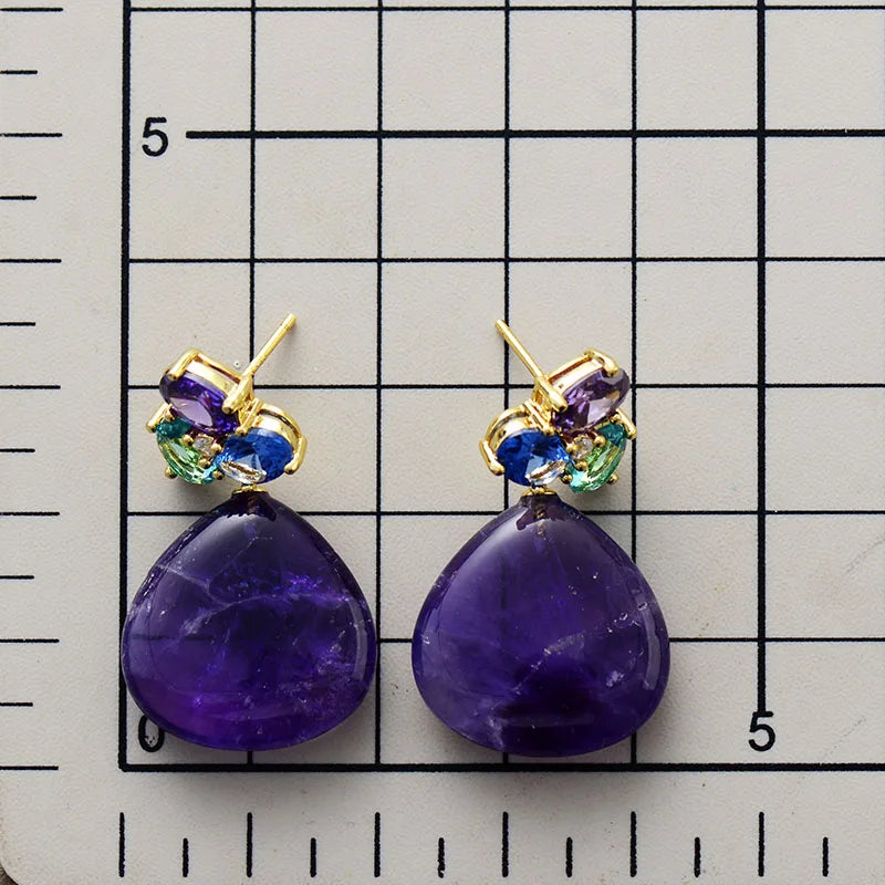 Natural Amethyst Gold Plated Chic Earrings