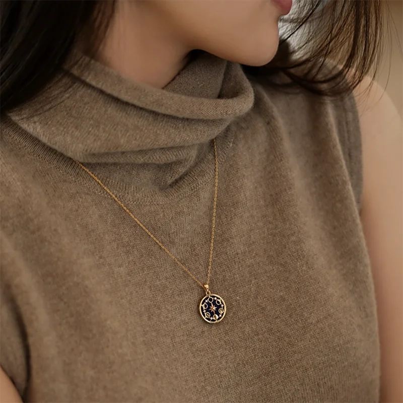 Natural Blue Sandstone Moon Phases Pendant Necklace