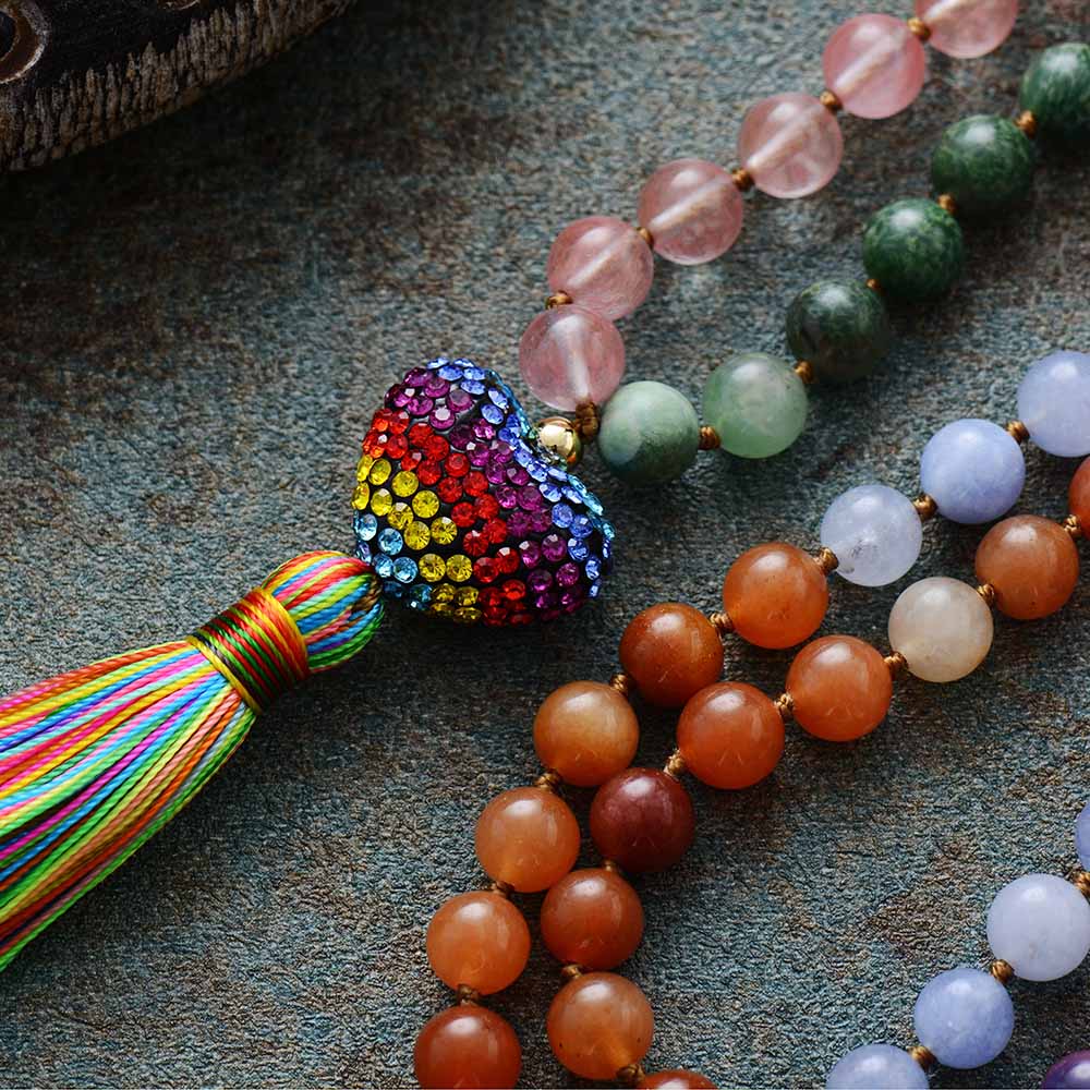 Natural Mixed Stones 108 Beads Mala Necklace - PRIDE edition