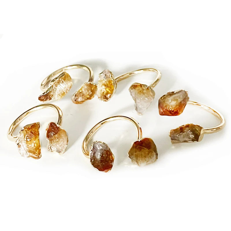 Natural Citrine Stones Gold Plated Open Ring