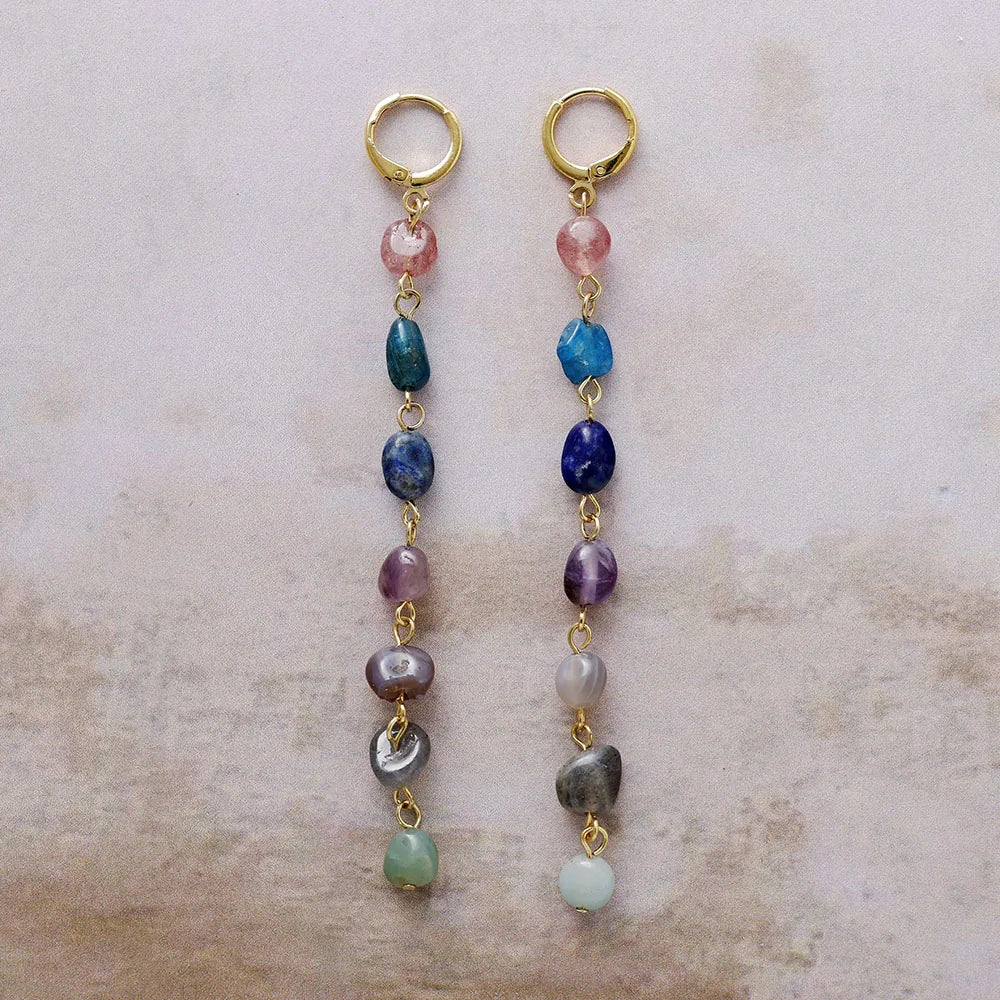 Natural 7 Stones Long Earrings