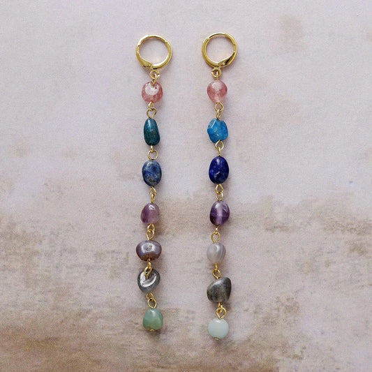 Natural 7 Stones Long Earrings