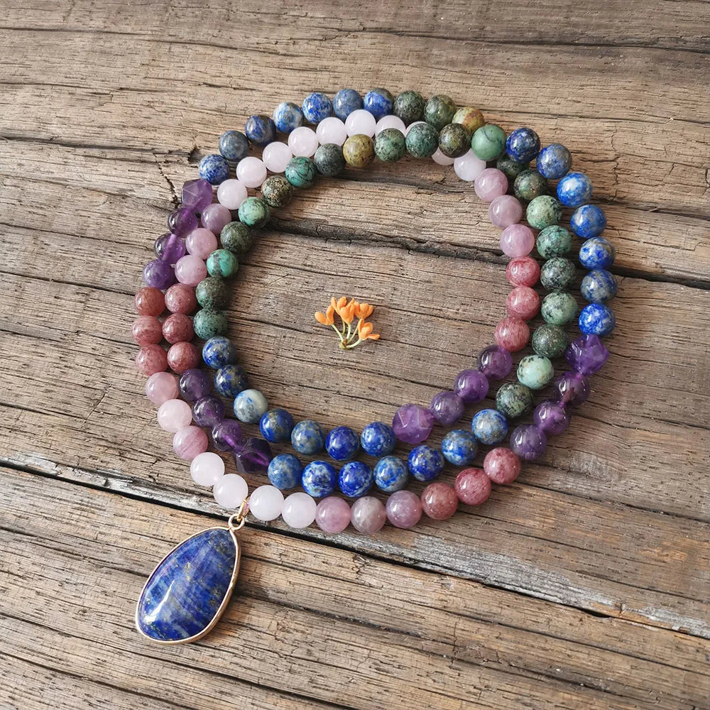Natural "Cosmic Harmony" Crystals 108 Beads Mala Set