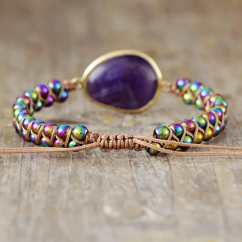 Natural Rainbow Hematite & Amethyst Wrap Bracelet