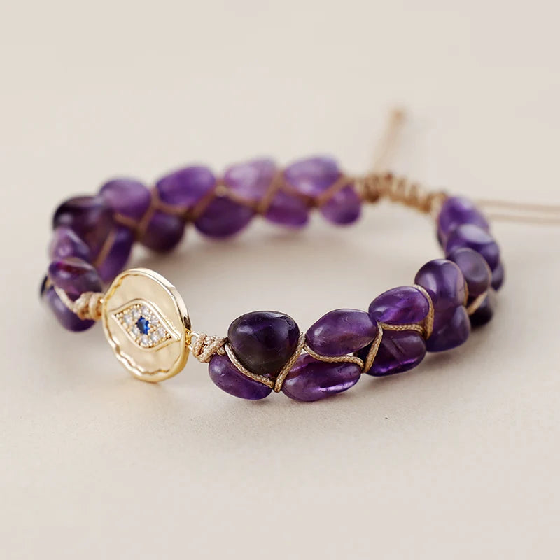 Natural Amethyst Macrame Evil Eye Bracelet