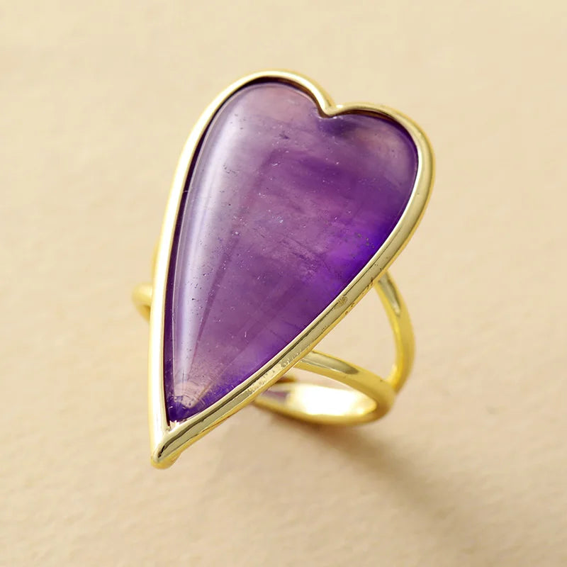 Natural Amethyst Heart Shaped Gold Plated Ring