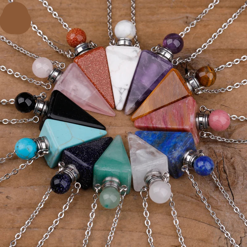 Natural Gemstone Pendulum Perfume Bottle Pendant Necklace