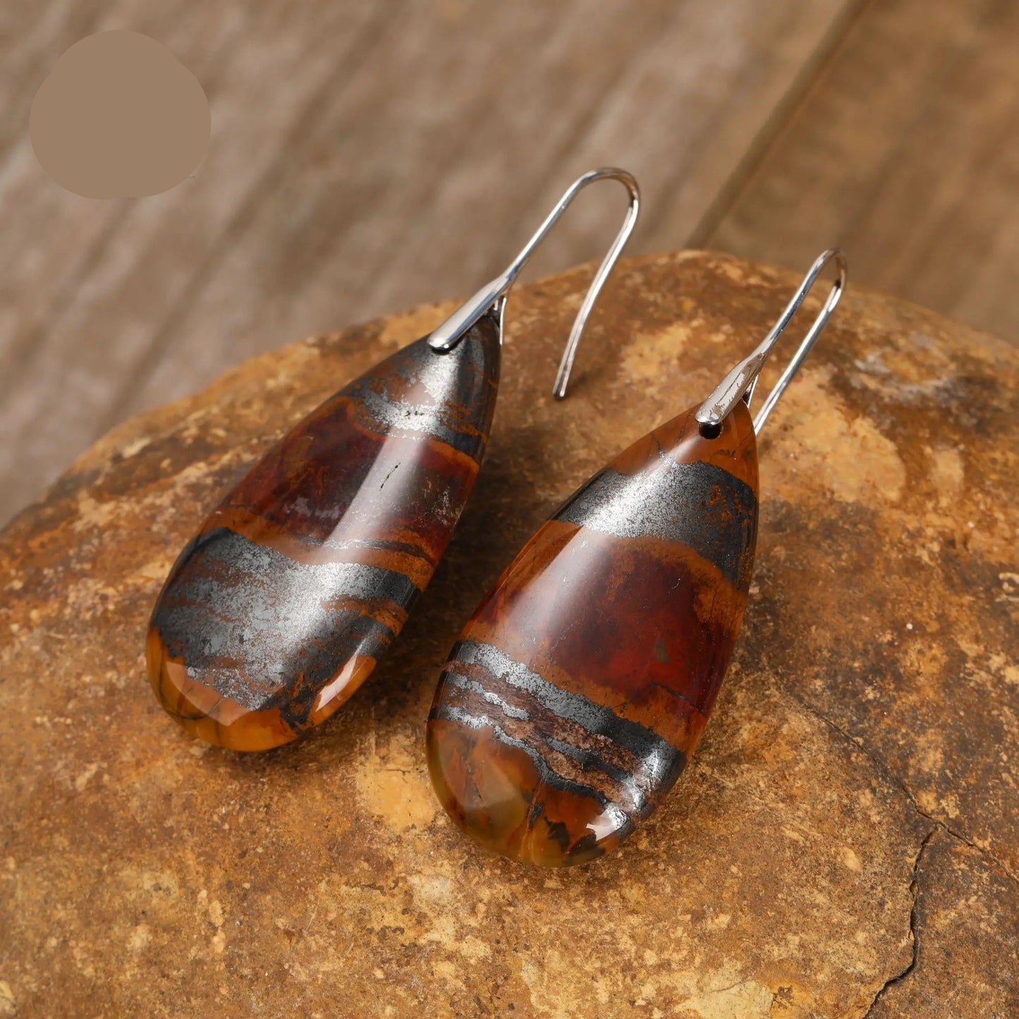 Natural Iron Tiger's Eye Long Teardrop Earrings