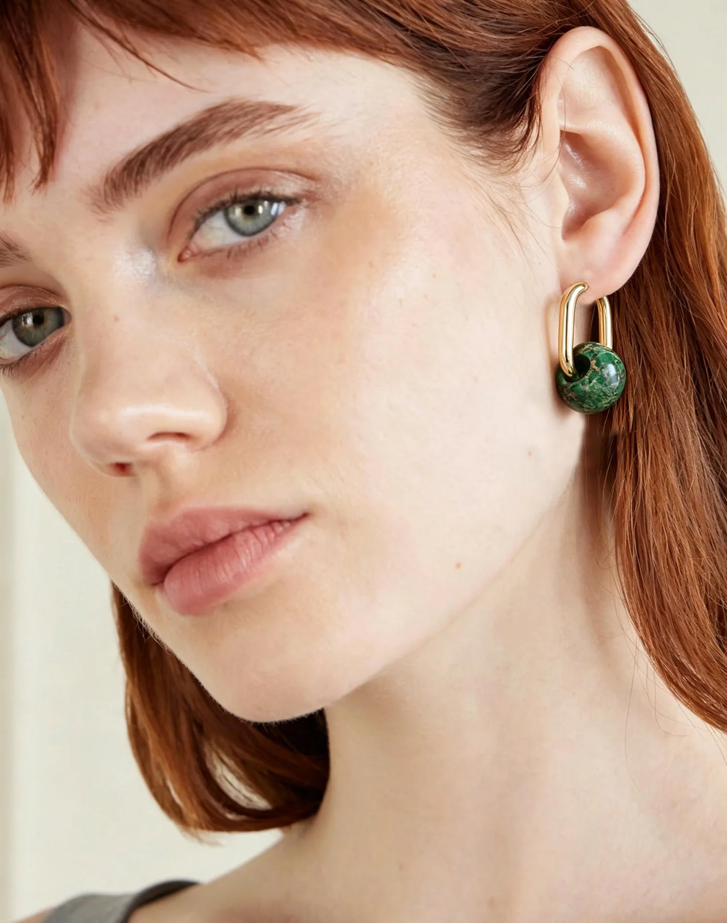 Natural Imperial Jasper Gold Plated Hoop Earrings