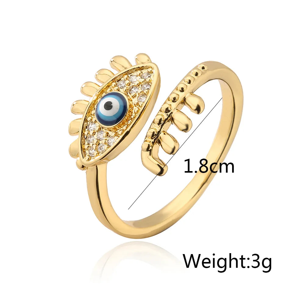 Gold Plated Blue Evil Eye Open Ring