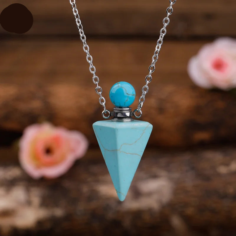Natural Gemstone Pendulum Perfume Bottle Pendant Necklace