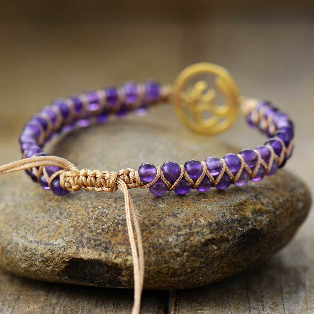 Natural Amethyst Ohm Wrap Bracelet