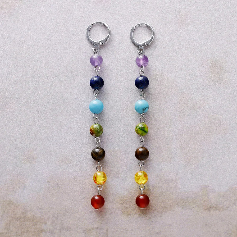 Natural 7 Stones Long Earrings