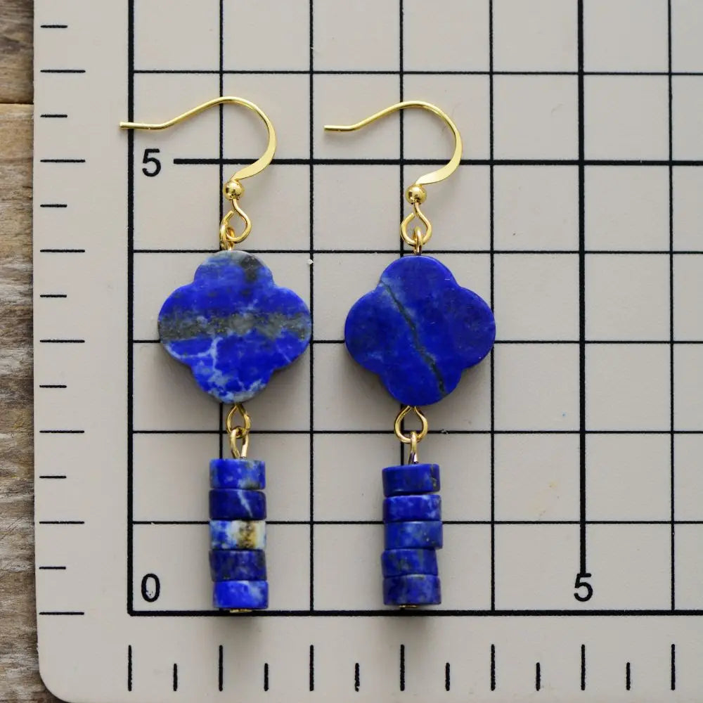 Natural Lapis Lazuli Four Leaf Clover Earrings