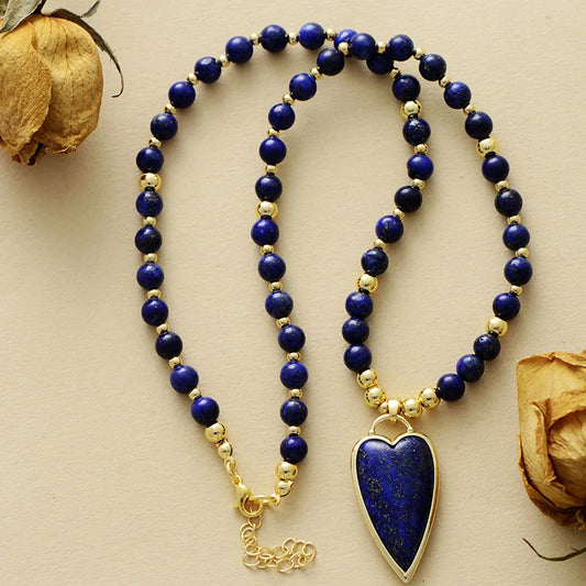 Natural Lapis Lazuli Minimalist Heart Choker Necklace