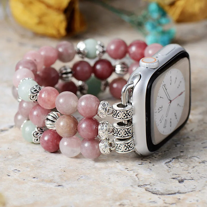 Natural Pink Aventurine & Amazonite Apple Smartwatch Band