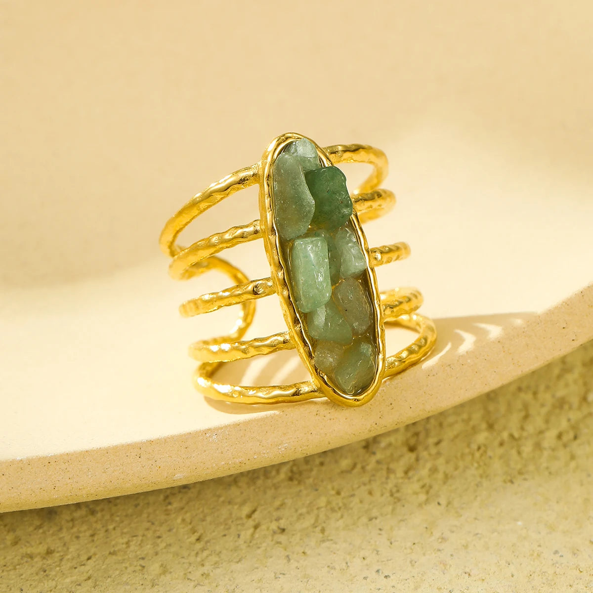 Natural Gemstones Gold Plated Open Boho Ring