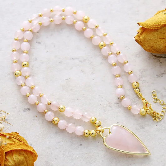 Natural Rose Quartz Minimalist Heart Choker Necklace