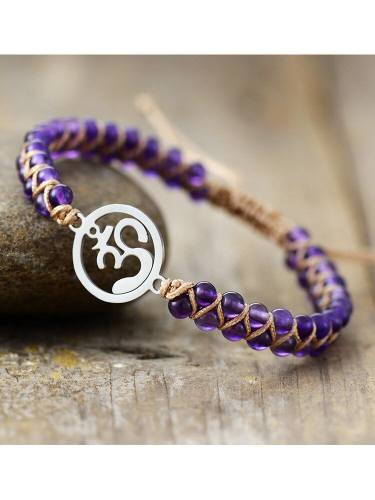 Natural Amethyst Ohm Wrap Bracelet