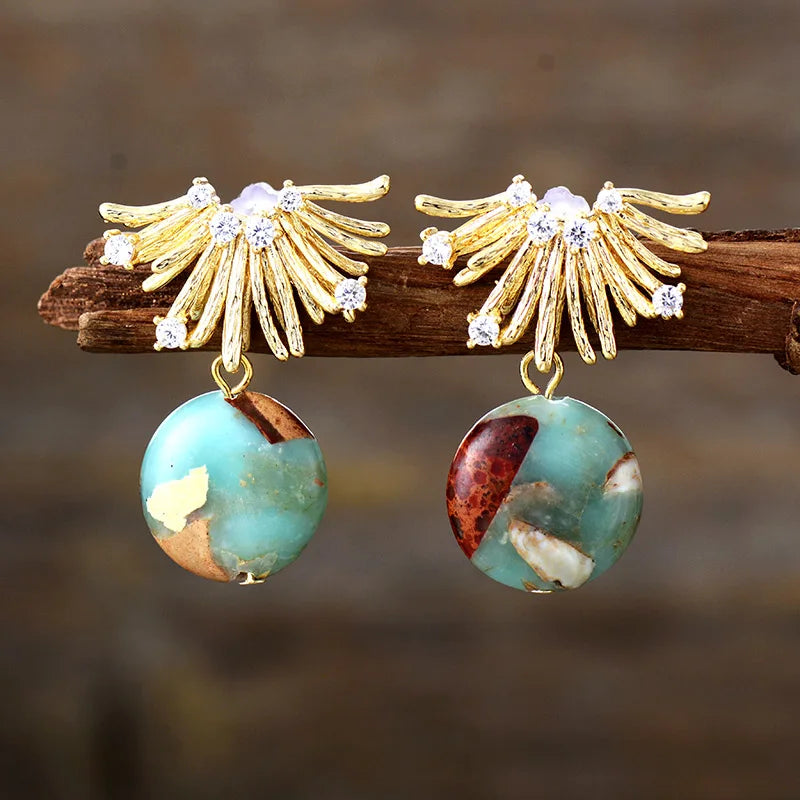 Natural Sea Sediment Jasper Gold Plated Earrings