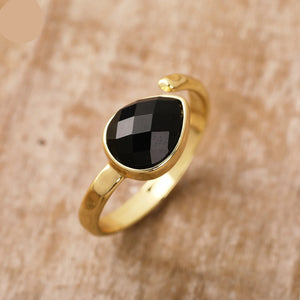 Natural Black Agate Gold Plated Ring