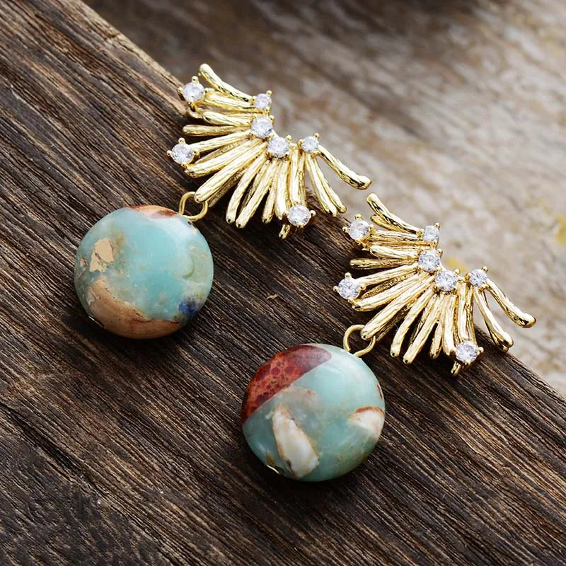 Natural Sea Sediment Jasper Gold Plated Earrings