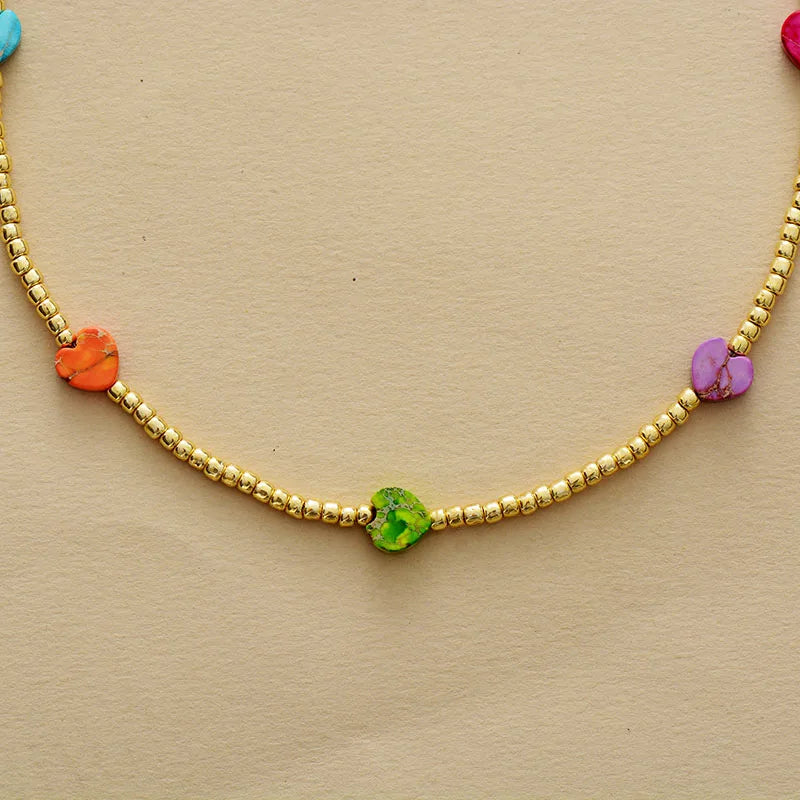 Natural 7 Chakra Stones Gold Plated Choker Necklace