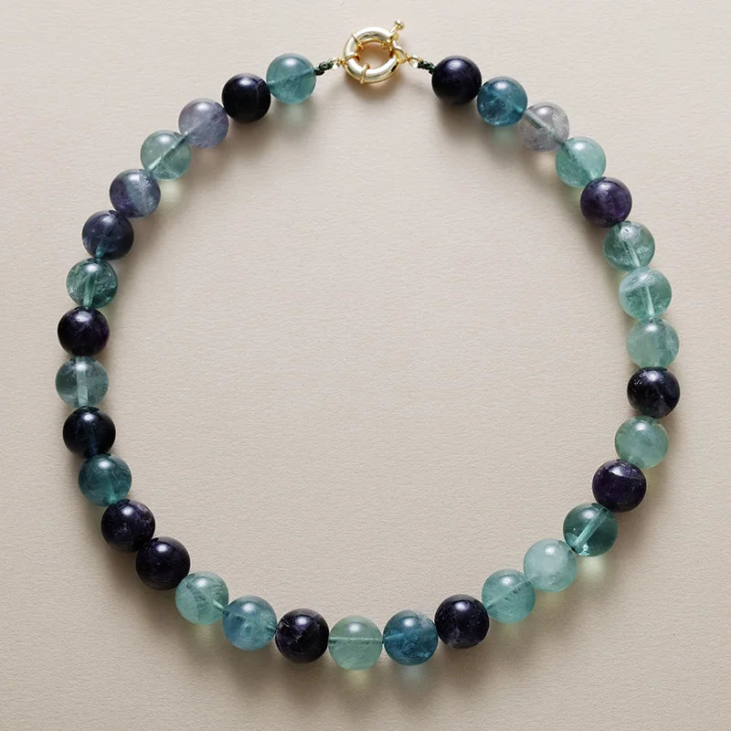 Natural Rainbow Fluorite Minimalist Earrings & Necklace Set