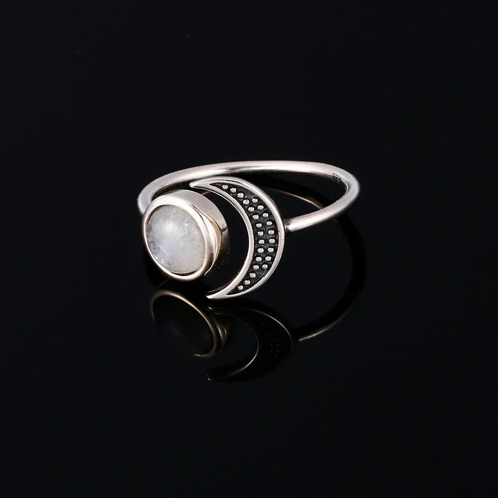 Natural Moonstone Silver Moon Ring