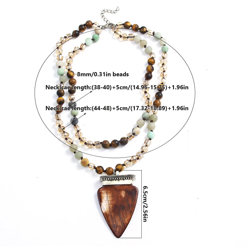 Natural Amazonite & Tiger’s Eye Arrowhead Pendant Necklace